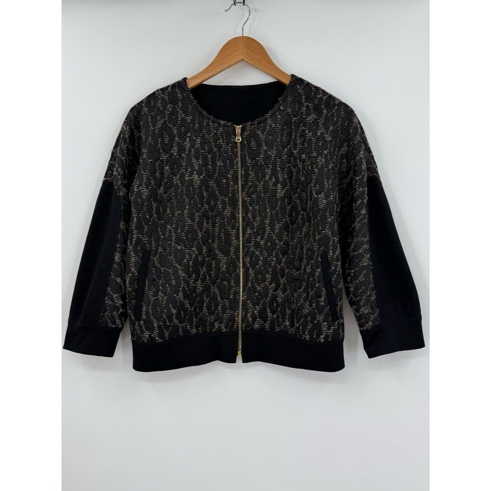 Trina Turk Leopard Jacquard Zip Bomber Jacket | Black | Medium